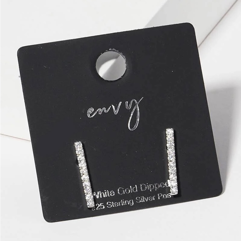 White Gold Dipped Bar Earrings